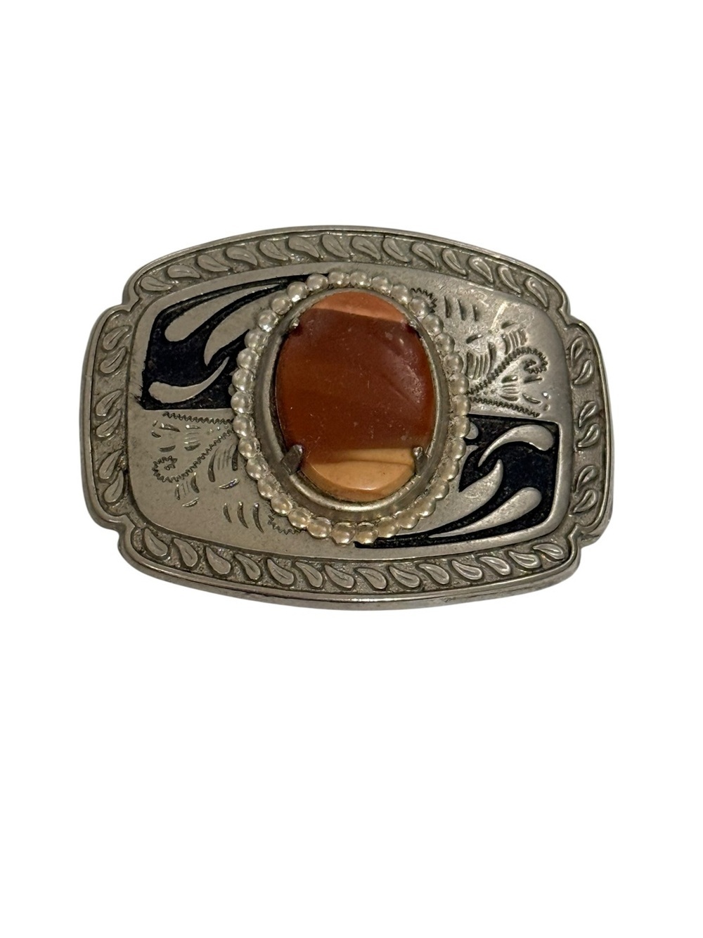 western vintage agate belt buckle silver-tone